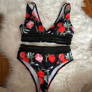 SheIn size S floral mesh bikini set